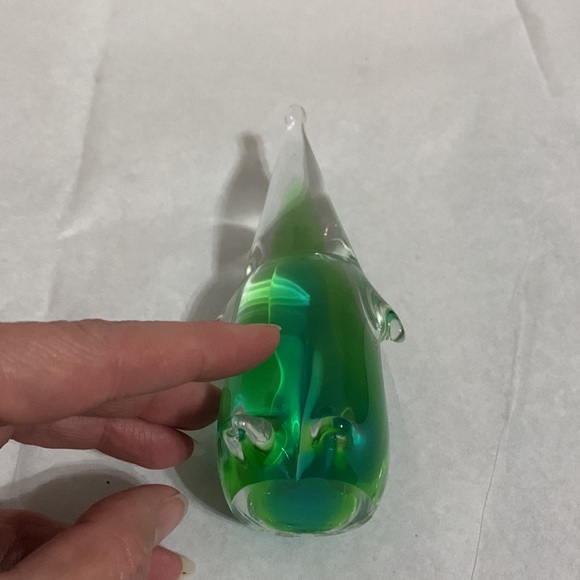 Vintage Hand blown green, blue and clear crystal glass penguin unsigned - Picture 7 of 7